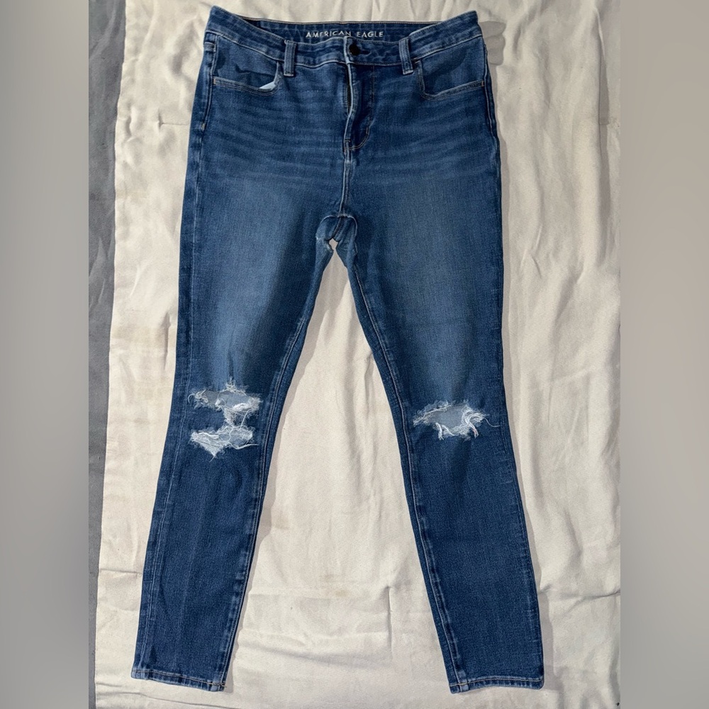 American Eagle Outfitters Women's Ripped Skinny Jeans Hi-Rise - Blue